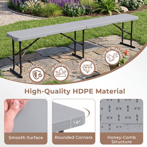 6 Feet Plastic Folding Bench Picnic Camping Dining Seat with Carrying Handle-Light Gray view 7