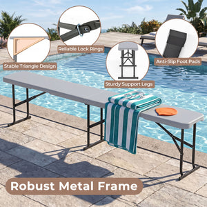 6 Feet Plastic Folding Bench Picnic Camping Dining Seat with Carrying Handle-Light Gray view 8