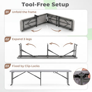 6 Feet Plastic Folding Bench Picnic Camping Dining Seat with Carrying Handle-Light Gray view 9