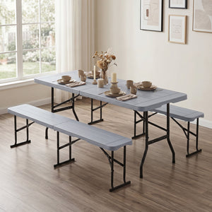 6 Feet Plastic Folding Bench Picnic Camping Dining Seat with Carrying Handle-Gray view 5
