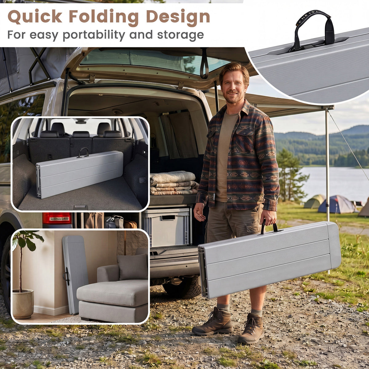 6 Feet Plastic Folding Bench Picnic Camping Dining Seat with Carrying Handle-Gray view 6