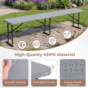 6 Feet Plastic Folding Bench Picnic Camping Dining Seat with Carrying Handle-Gray view 7