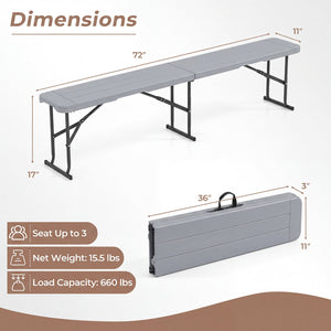 6 Feet Plastic Folding Bench Picnic Camping Dining Seat with Carrying Handle-Gray view 4