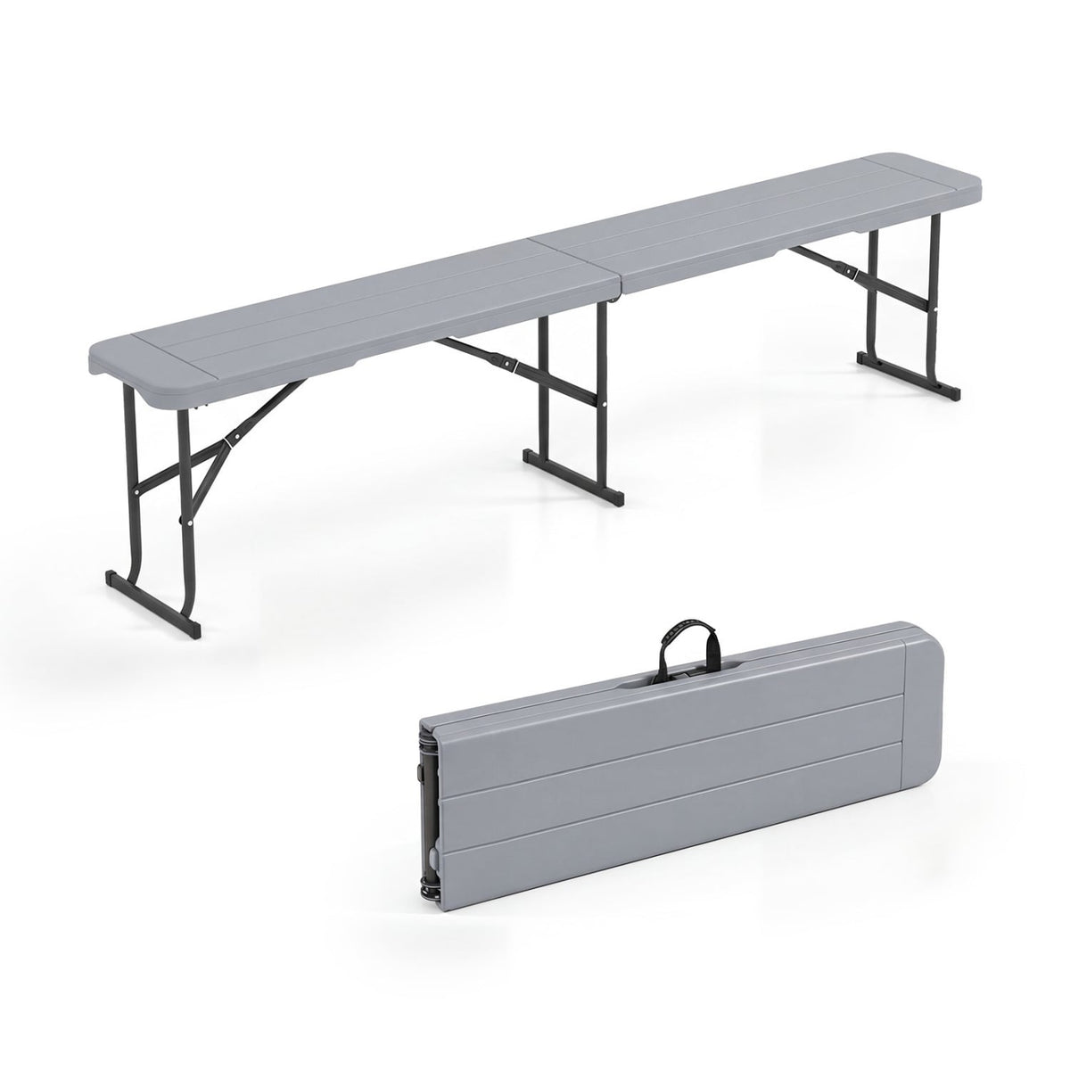 6 Feet Plastic Folding Bench Picnic Camping Dining Seat with Carrying Handle-Gray