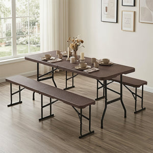 6 Feet Plastic Folding Bench Picnic Camping Dining Seat with Carrying Handle-Brown view 5