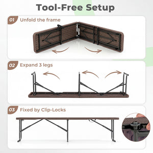 6 Feet Plastic Folding Bench Picnic Camping Dining Seat with Carrying Handle-Brown view 9
