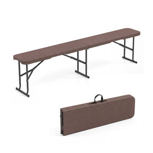 6 Feet Plastic Folding Bench Picnic Camping Dining Seat with Carrying Handle-Brown