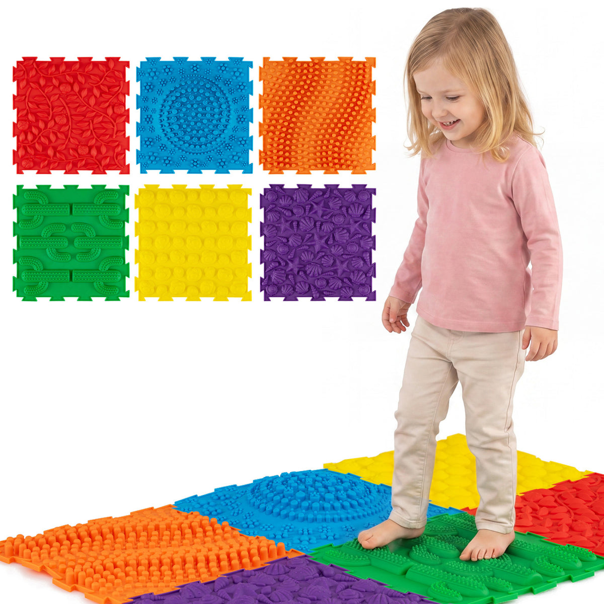 6 PCS Interlocking Sensory Mats with Rich Colors for Kids Adults-Multicolor view 4