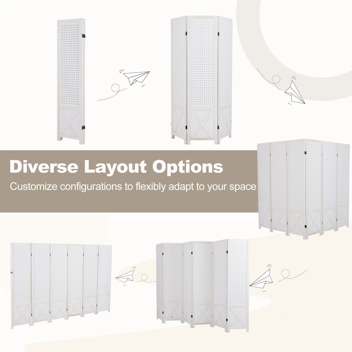 6-Panel Pegboard Room Divider 67 Inches Tall Foldable Privacy Screen view 7