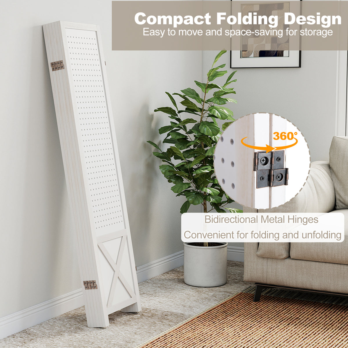 6-Panel Pegboard Room Divider 67 Inches Tall Foldable Privacy Screen view 9