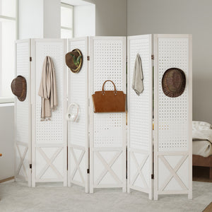 6-Panel Pegboard Room Divider 67 Inches Tall Foldable Privacy Screen view 2