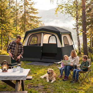 6-Person Camping Tent Easy Setup Family Cabin Tent with Top Rainfly Mesh Windows-Black view 2