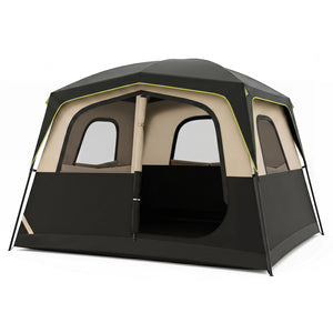 6-Person Camping Tent Easy Setup Family Cabin Tent with Top Rainfly Mesh Windows-Black view 3