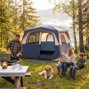 6-Person Camping Tent Easy Setup Family Cabin Tent with Top Rainfly Mesh Windows-Blue view 2