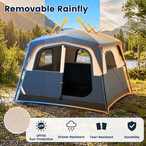 6-Person Camping Tent Easy Setup Family Cabin Tent with Top Rainfly Mesh Windows-Blue view 6