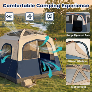6-Person Camping Tent Easy Setup Family Cabin Tent with Top Rainfly Mesh Windows-Blue view 7