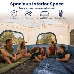 6-Person Camping Tent Easy Setup Family Cabin Tent with Top Rainfly Mesh Windows-Blue view 8