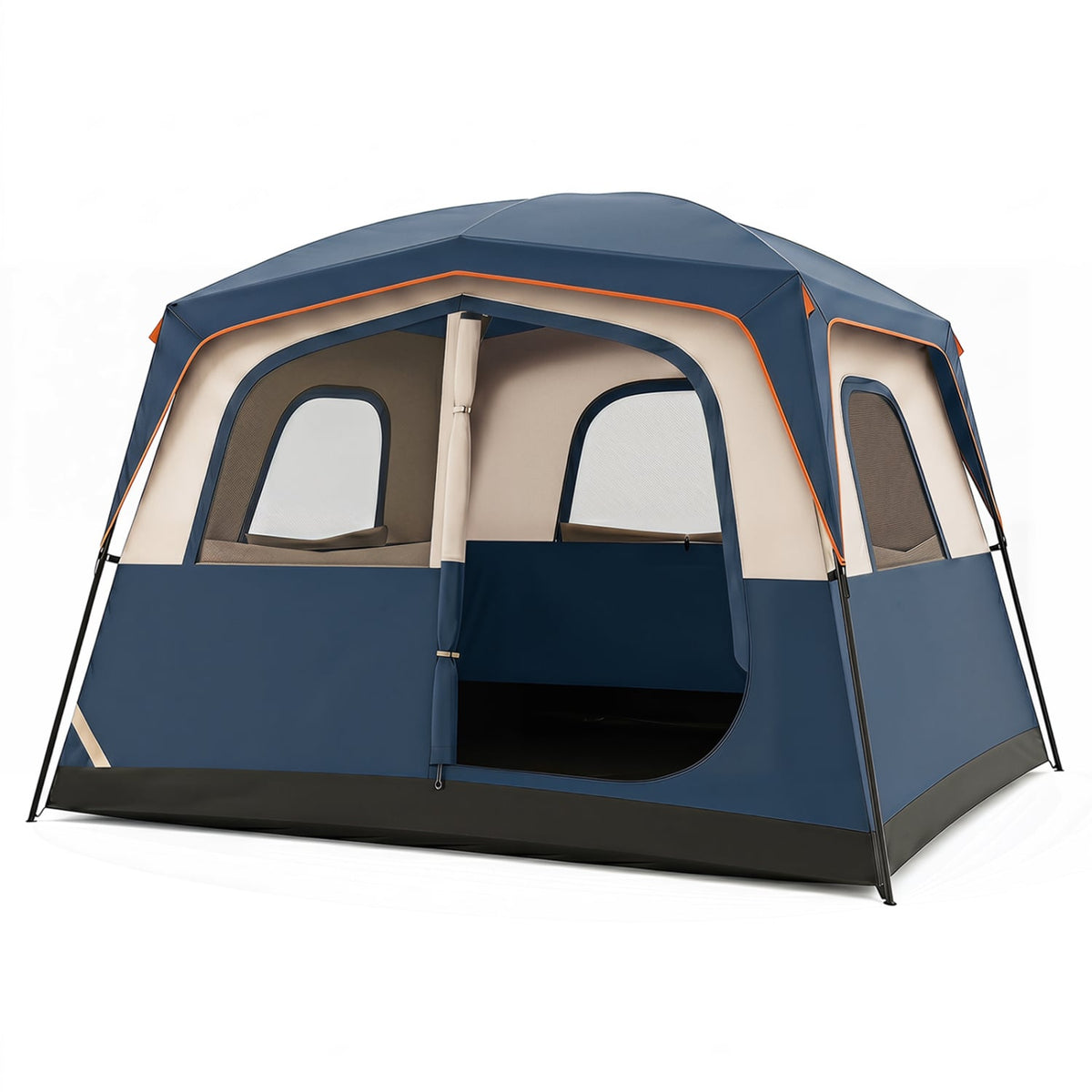 6-Person Camping Tent Easy Setup Family Cabin Tent with Top Rainfly Mesh Windows-Blue view 3