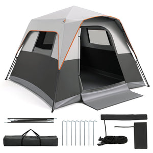 6-Person Outdoor Camping Tent Blackout Easy Setup Instant Cabin Tent with Rainfly and Carrying Bag-Grey