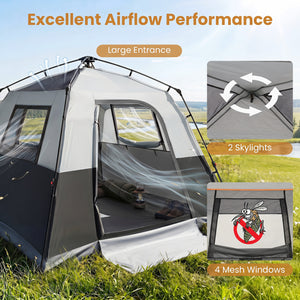 6-Person Outdoor Camping Tent Blackout Easy Setup Instant Cabin Tent with Rainfly and Carrying Bag-Grey view 6
