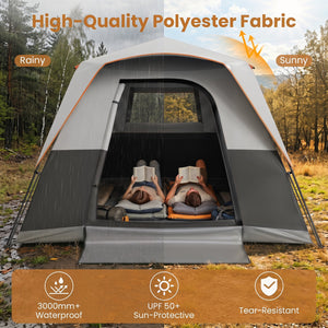 6-Person Outdoor Camping Tent Blackout Easy Setup Instant Cabin Tent with Rainfly and Carrying Bag-Grey view 7