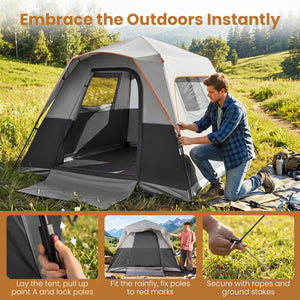 6-Person Outdoor Camping Tent Blackout Easy Setup Instant Cabin Tent with Rainfly and Carrying Bag-Grey view 8