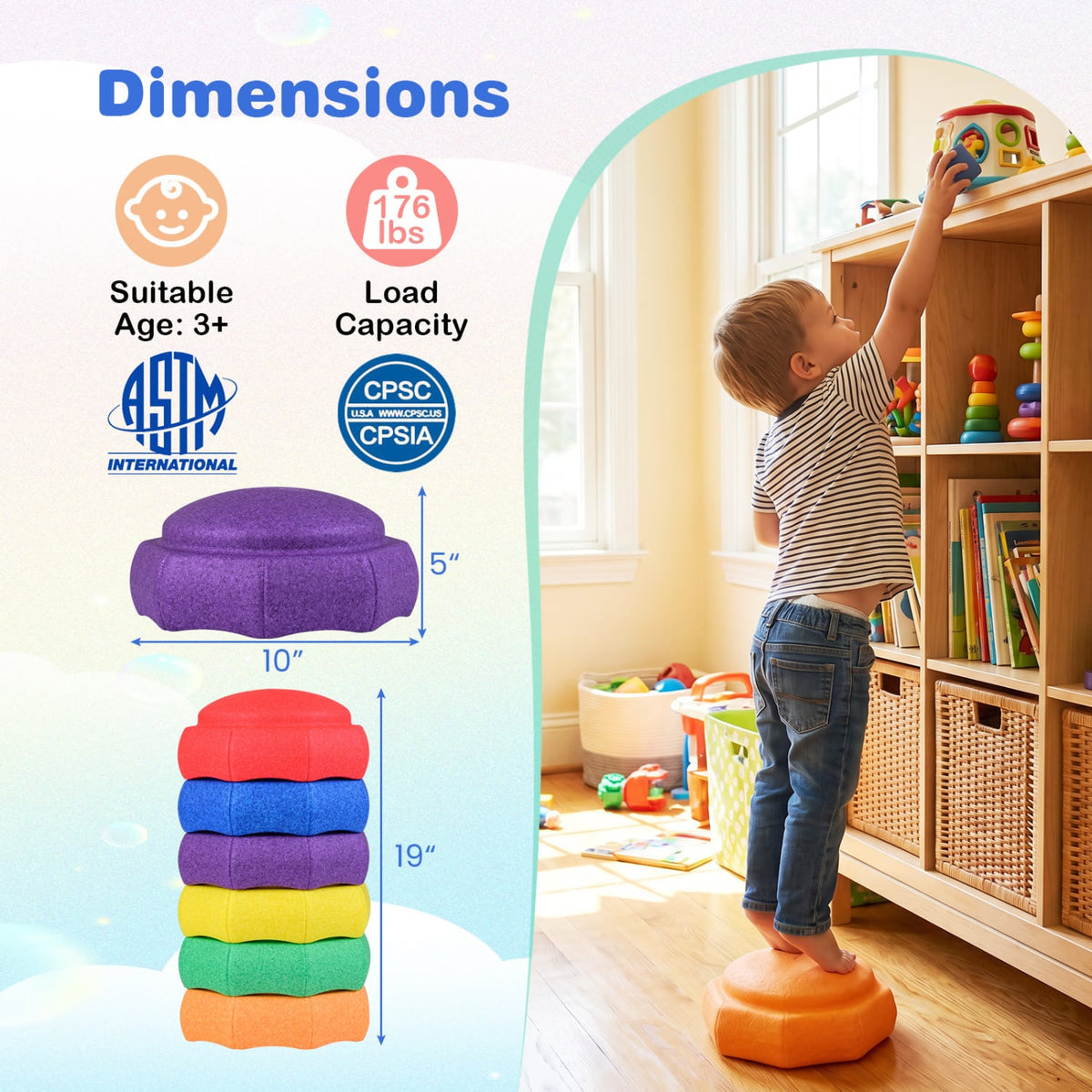6-Piece Stepping Stones for Kids for Sensory Play and Coordination view 5