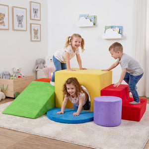 6 Pieces Foam Climbing Blocks for Kids with Slide and Tunnel-Red view 2
