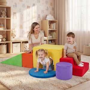 6 Pieces Foam Climbing Blocks for Kids with Slide and Tunnel-Red view 3