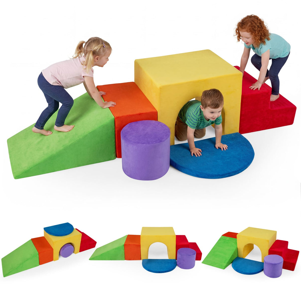 6 Pieces Foam Climbing Blocks for Kids with Slide and Tunnel-Red view 4