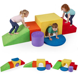 6 Pieces Foam Climbing Blocks for Kids with Slide and Tunnel-Red view 4