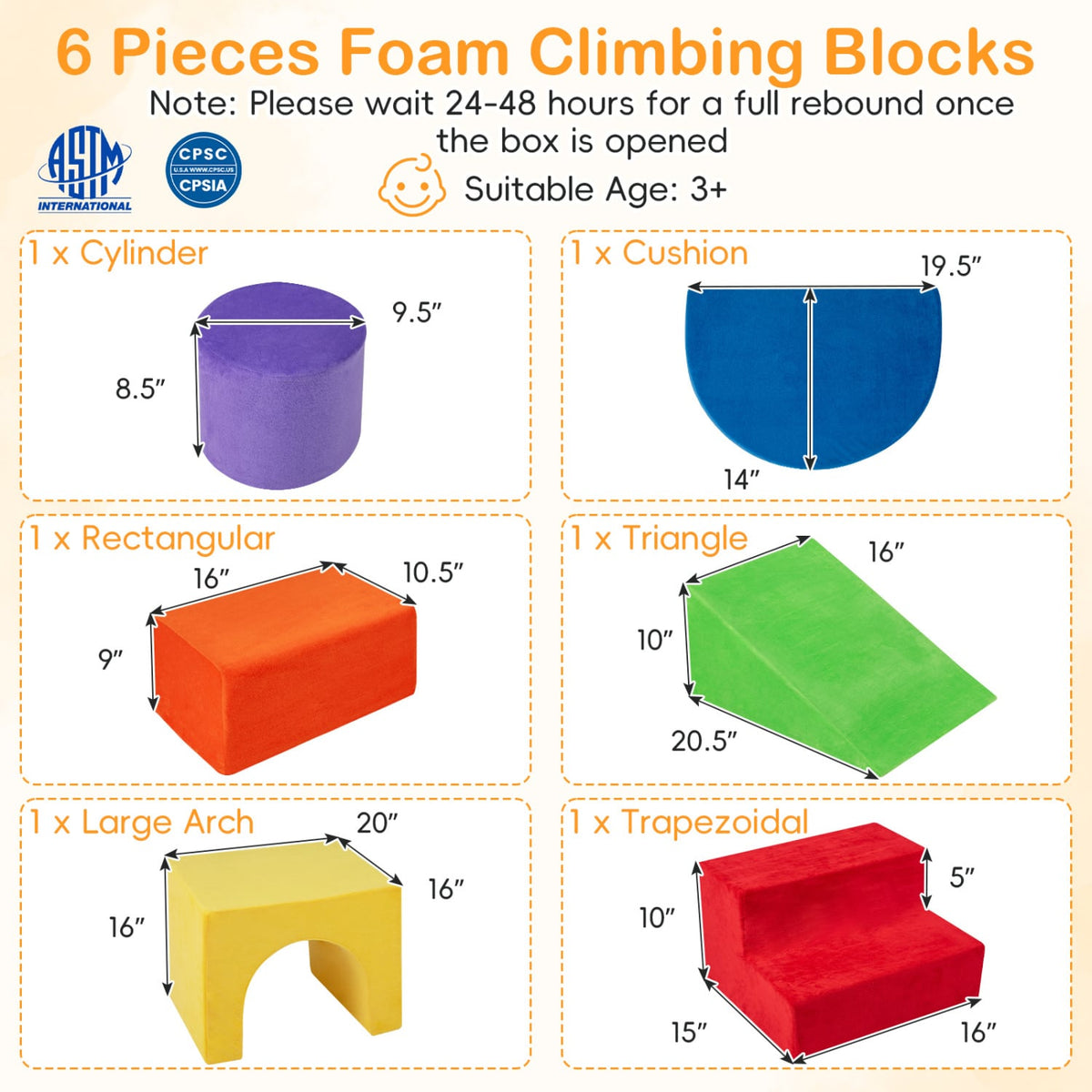 6 Pieces Foam Climbing Blocks for Kids with Slide and Tunnel-Red view 5