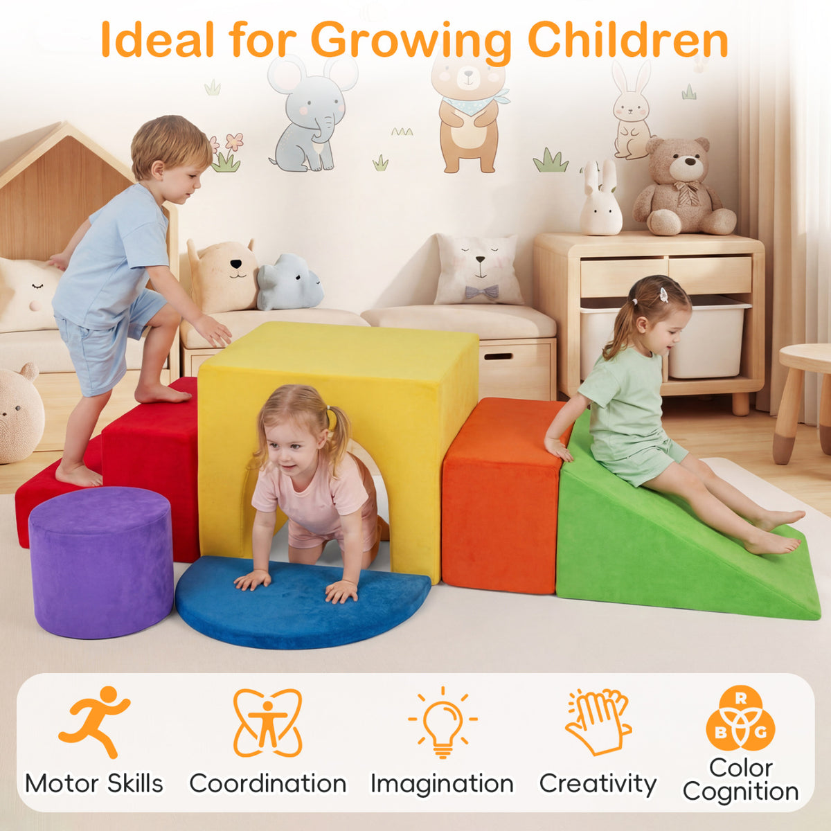 6 Pieces Foam Climbing Blocks for Kids with Slide and Tunnel-Red view 6