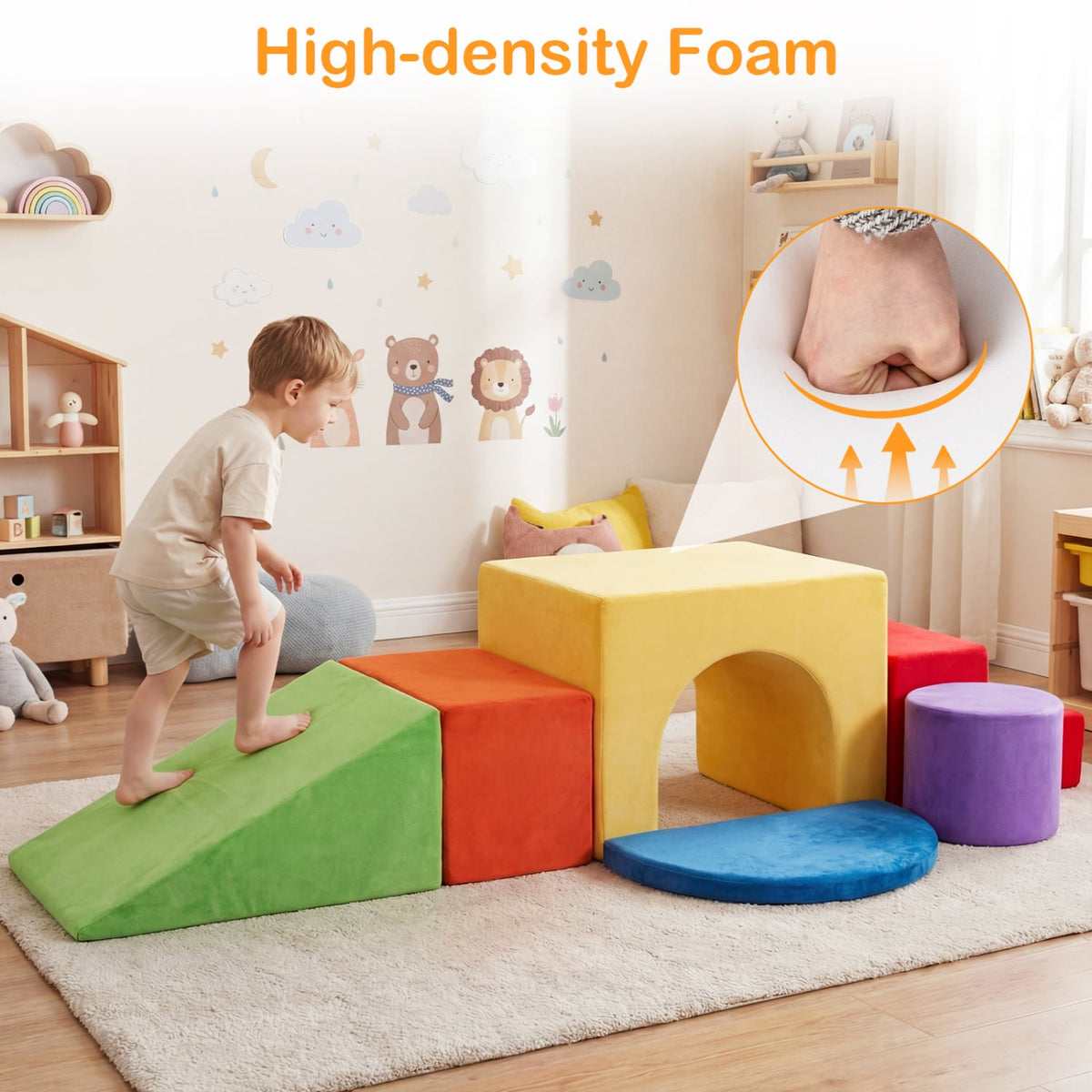 6 Pieces Foam Climbing Blocks for Kids with Slide and Tunnel-Red view 8