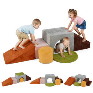 6 Pieces Foam Climbing Blocks for Kids with Slide and Tunnel-Gray view 4