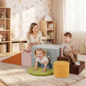 6 Pieces Foam Climbing Blocks for Kids with Slide and Tunnel-Gray view 3