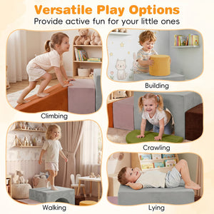 6 Pieces Foam Climbing Blocks for Kids with Slide and Tunnel-Gray view 6