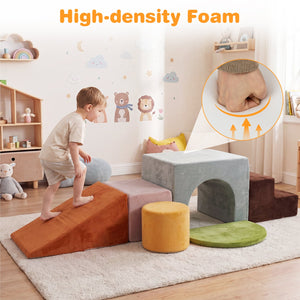 6 Pieces Foam Climbing Blocks for Kids with Slide and Tunnel-Gray view 7
