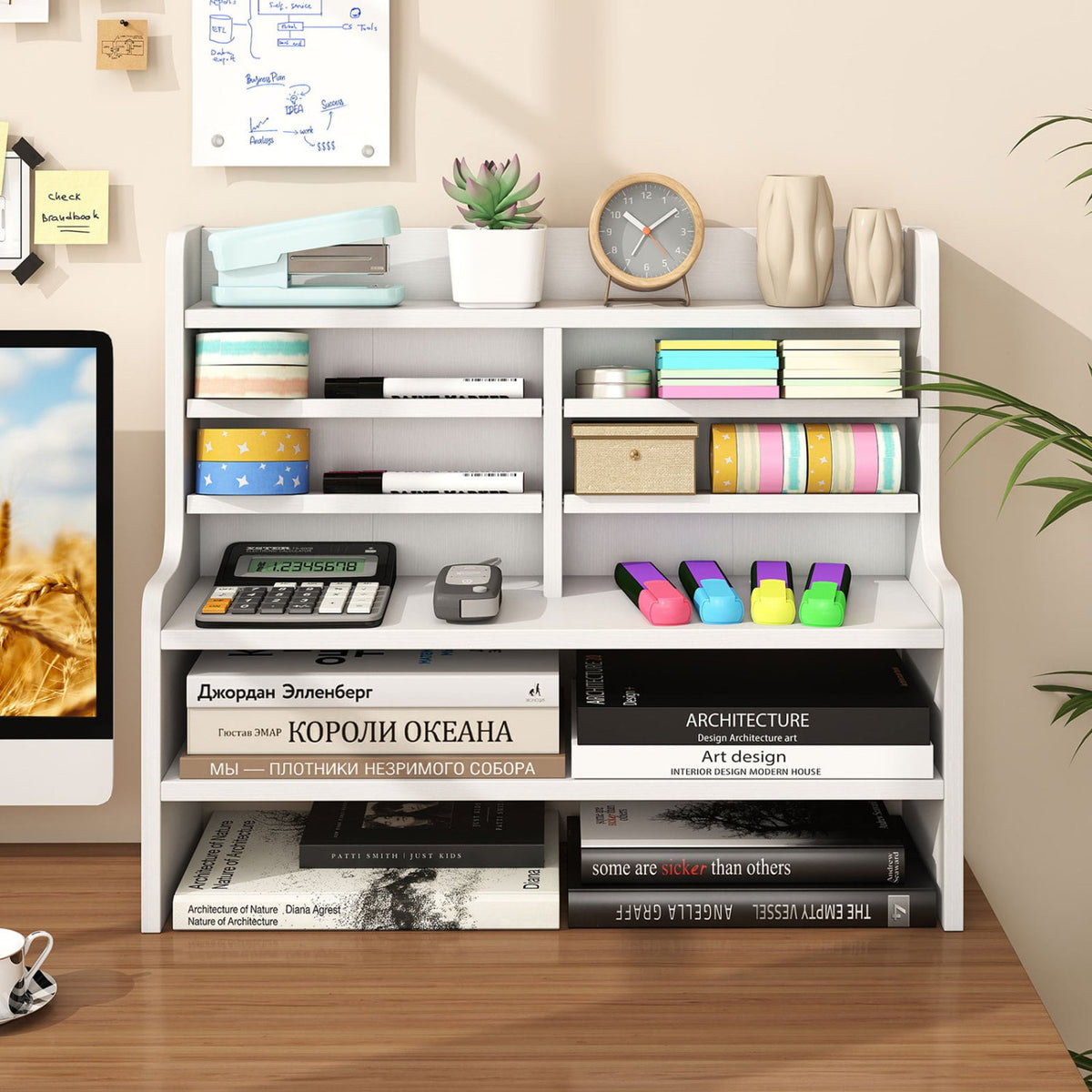 6-Tier Compact Storage Rack with 4 Removable Shelves for Small Spaces Home Office-White view 2