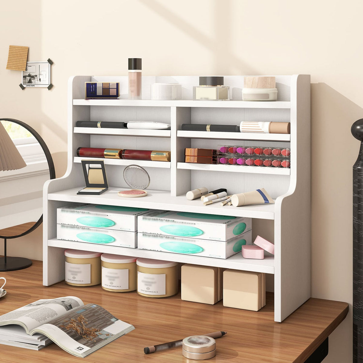 6-Tier Compact Storage Rack with 4 Removable Shelves for Small Spaces Home Office-White view 3