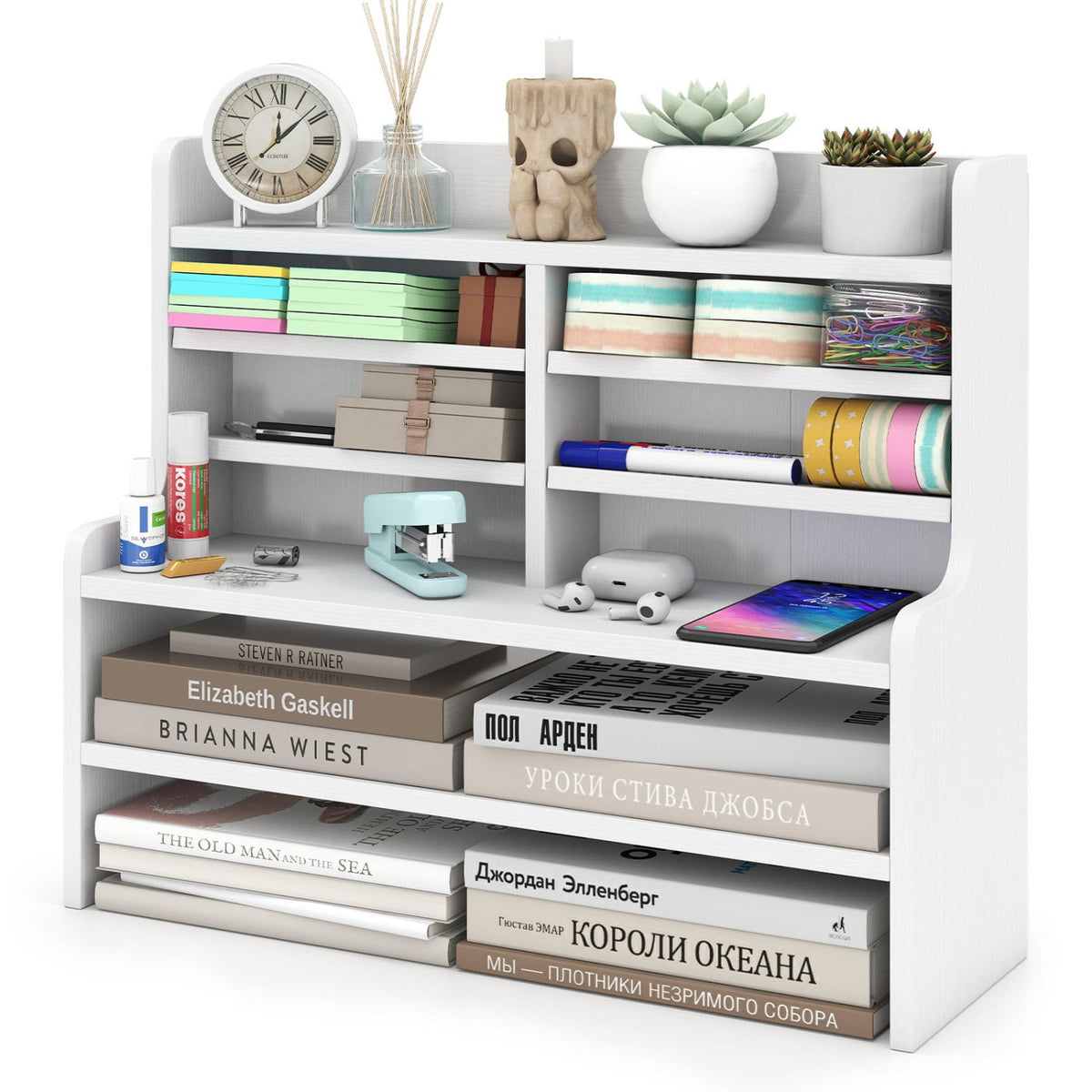 6-Tier Compact Storage Rack with 4 Removable Shelves for Small Spaces Home Office-White view 4