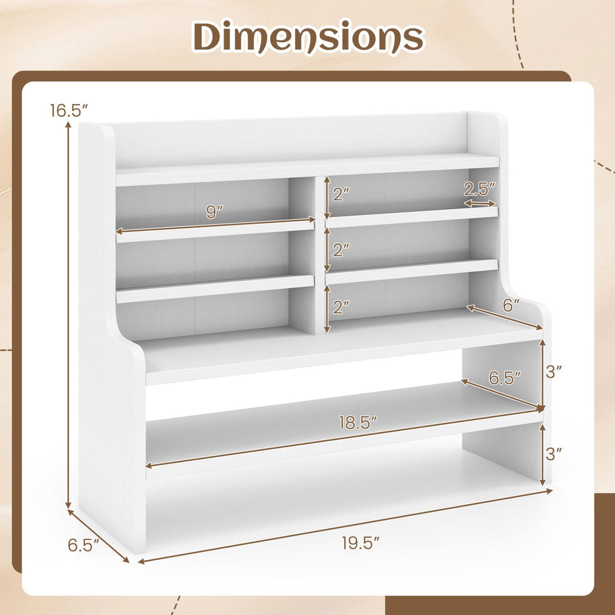 6-Tier Compact Storage Rack with 4 Removable Shelves for Small Spaces Home Office-White view 5
