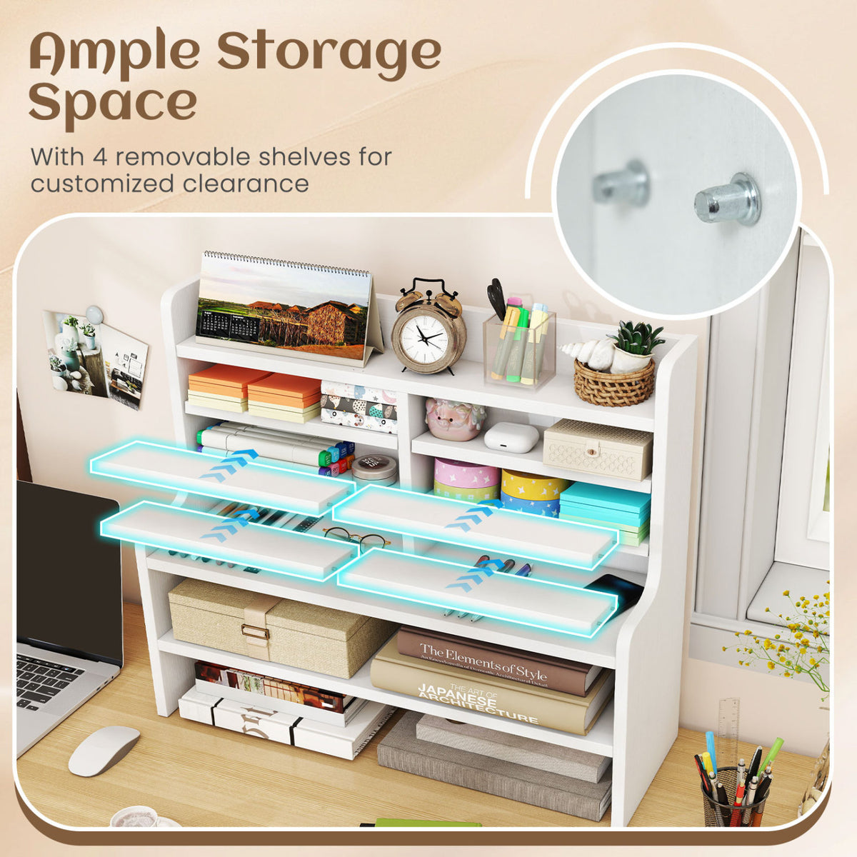 6-Tier Compact Storage Rack with 4 Removable Shelves for Small Spaces Home Office-White view 7