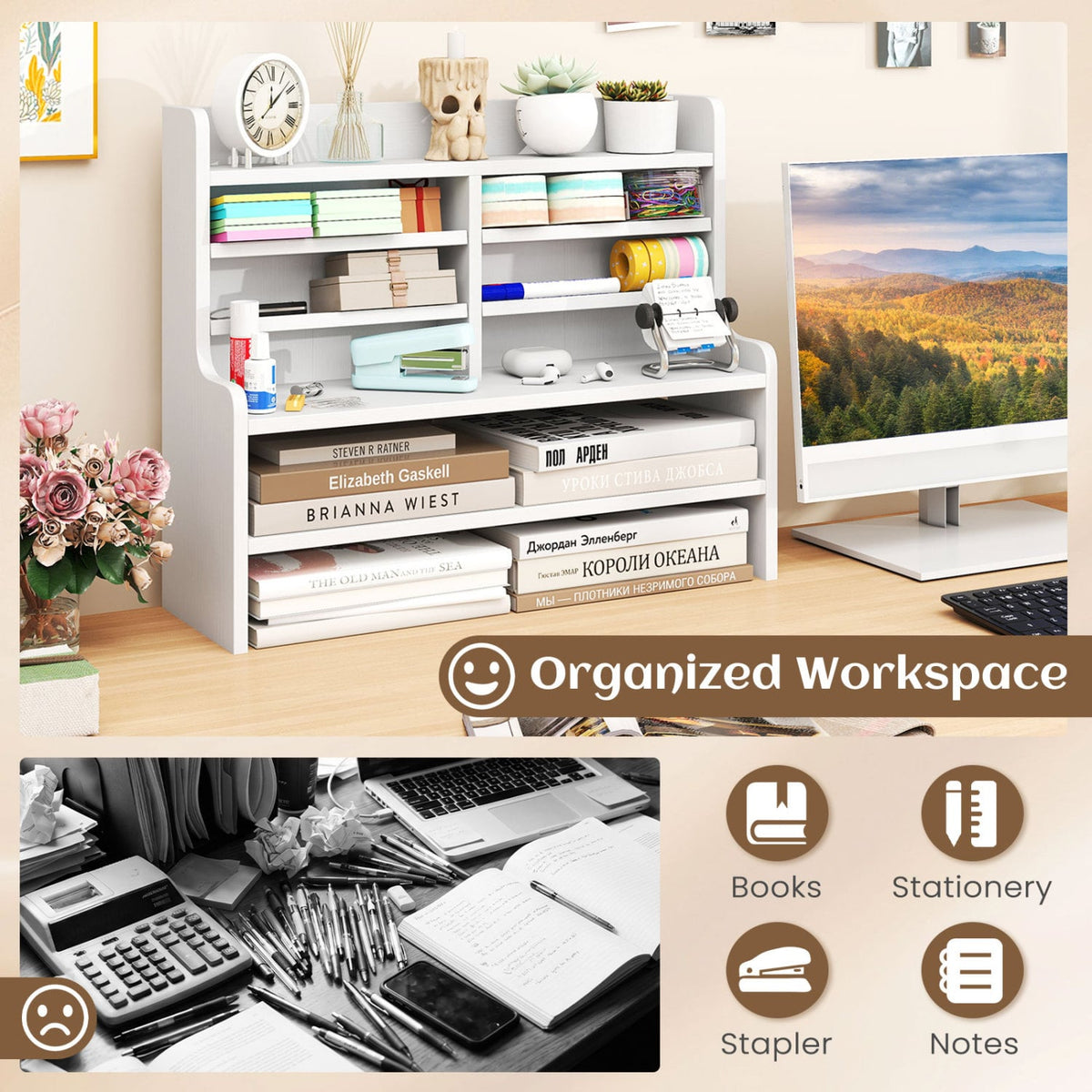 6-Tier Compact Storage Rack with 4 Removable Shelves for Small Spaces Home Office-White view 8