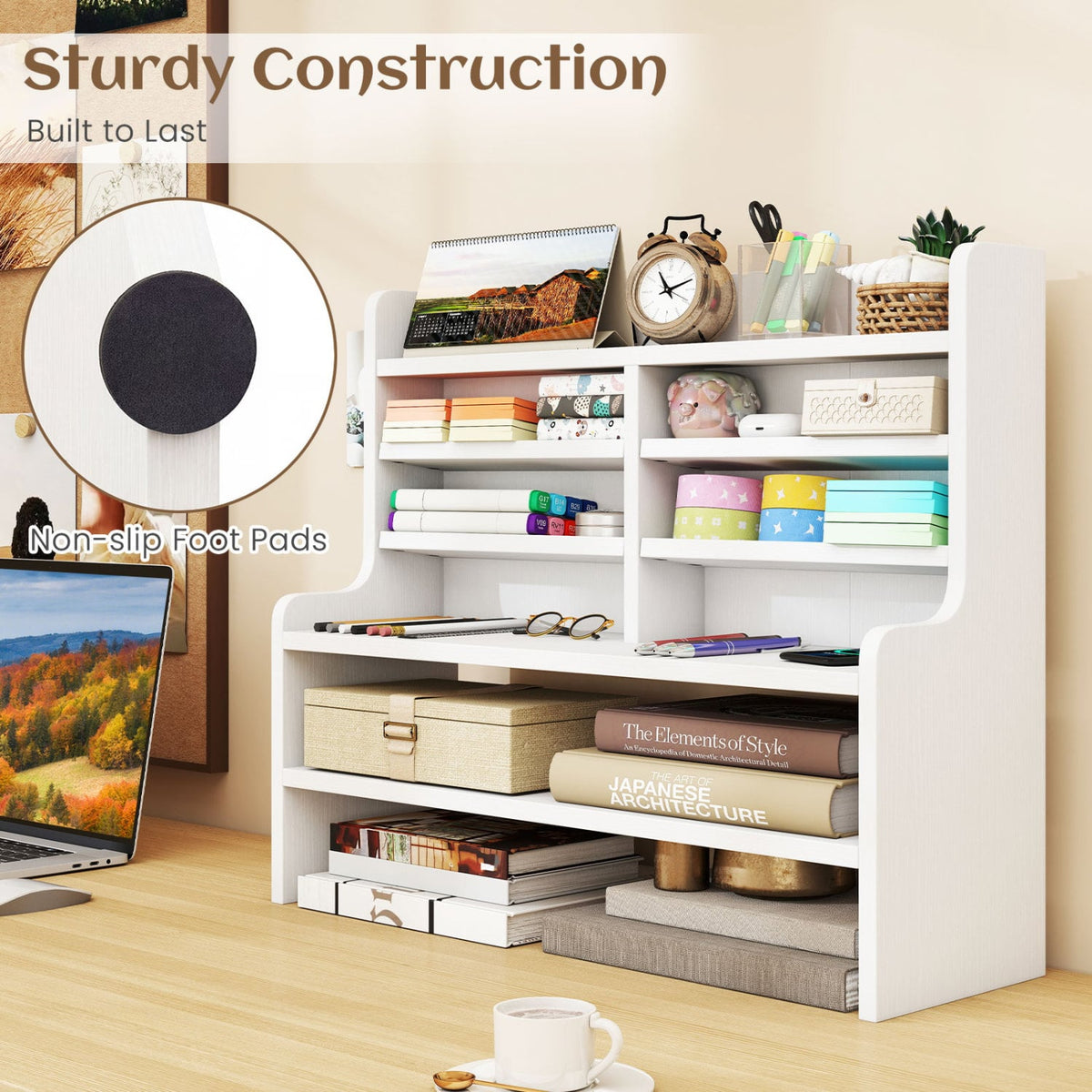6-Tier Compact Storage Rack with 4 Removable Shelves for Small Spaces Home Office-White view 9