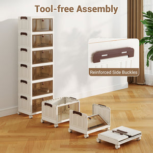 6-Tier Stackable Shoe Box with Lid Doors and Lockable Wheels-White view 8