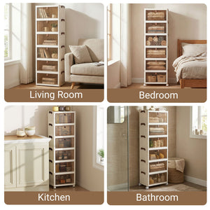 6-Tier Stackable Shoe Box with Lid Doors and Lockable Wheels-White view 9