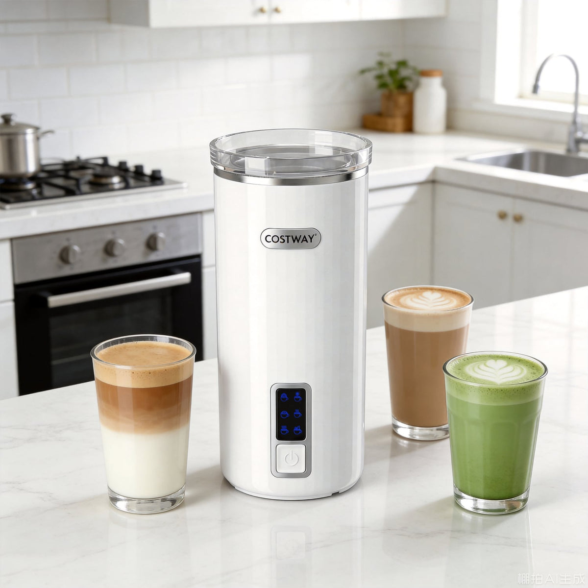 6-in-1 Electric Milk Steamer with Stainless Steel Interior-White view 2