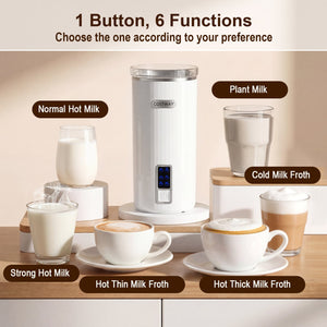 6-in-1 Electric Milk Steamer with Stainless Steel Interior-White view 6