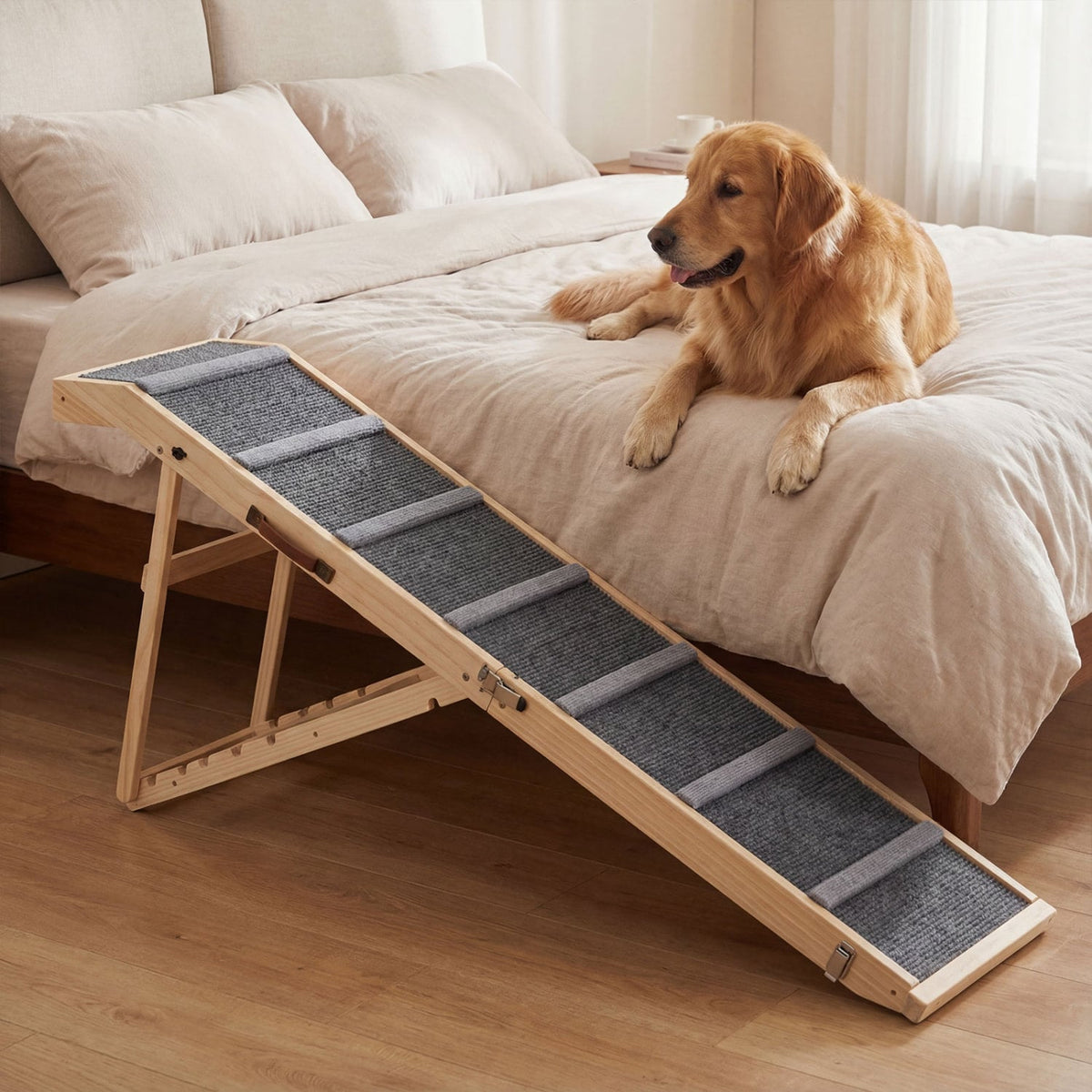 6-level Height Adjustable Foldable Dog Ramp for High Bed Couch-Dark Gray view 2